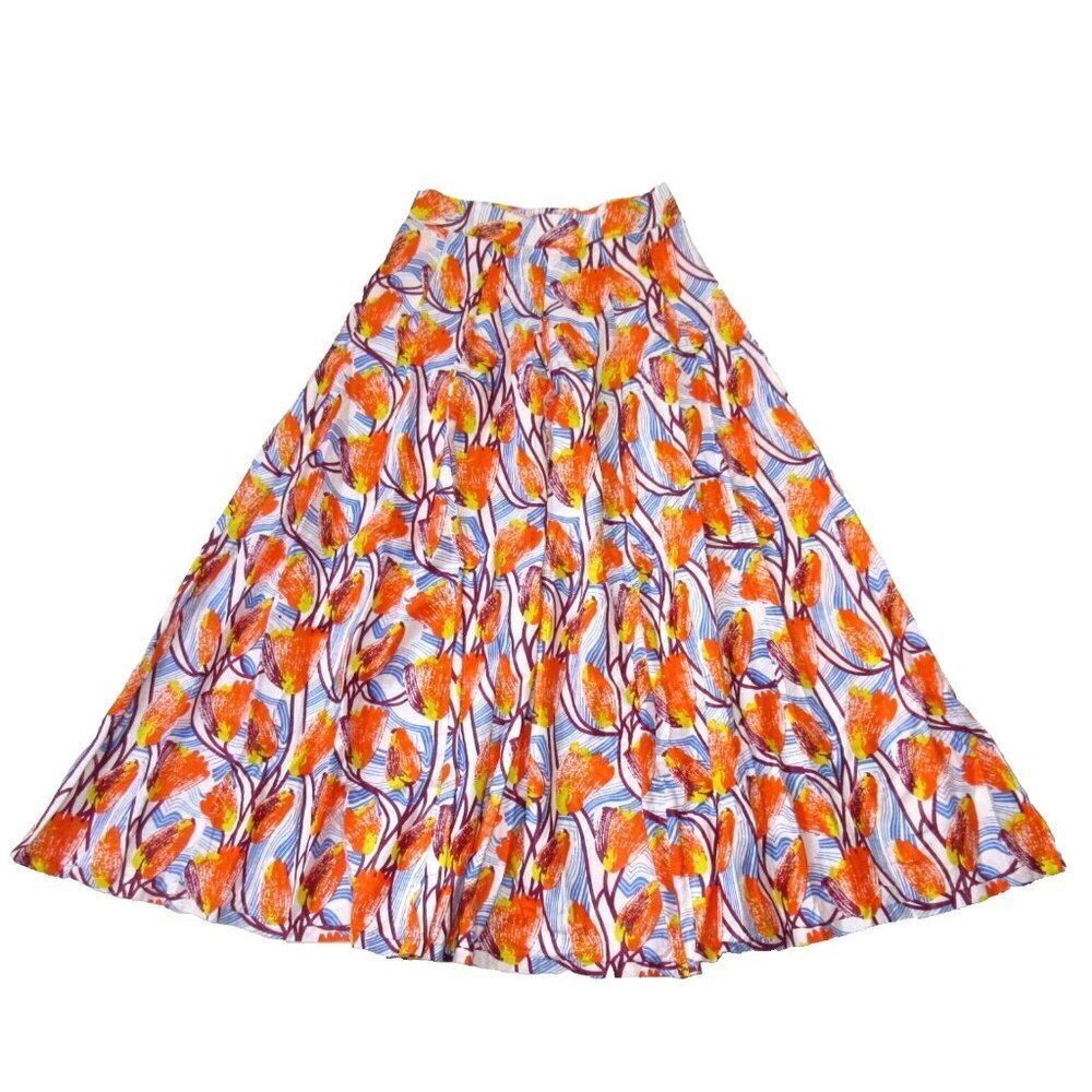 NWT Francis + Benedict Maxi in Orange Poppy Floral Cotton A-line Skirt M $158